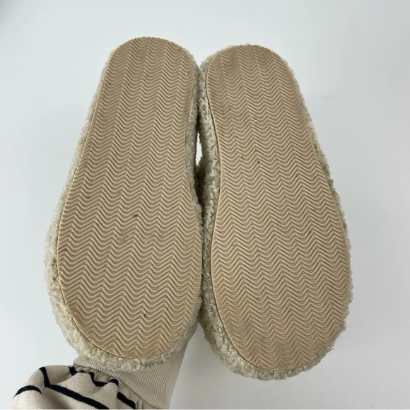 Abercrombie & Fitch Slippers Women Size 10 Beige Fuzzy Slip On Open Toe Platform - Picture 8 of 10